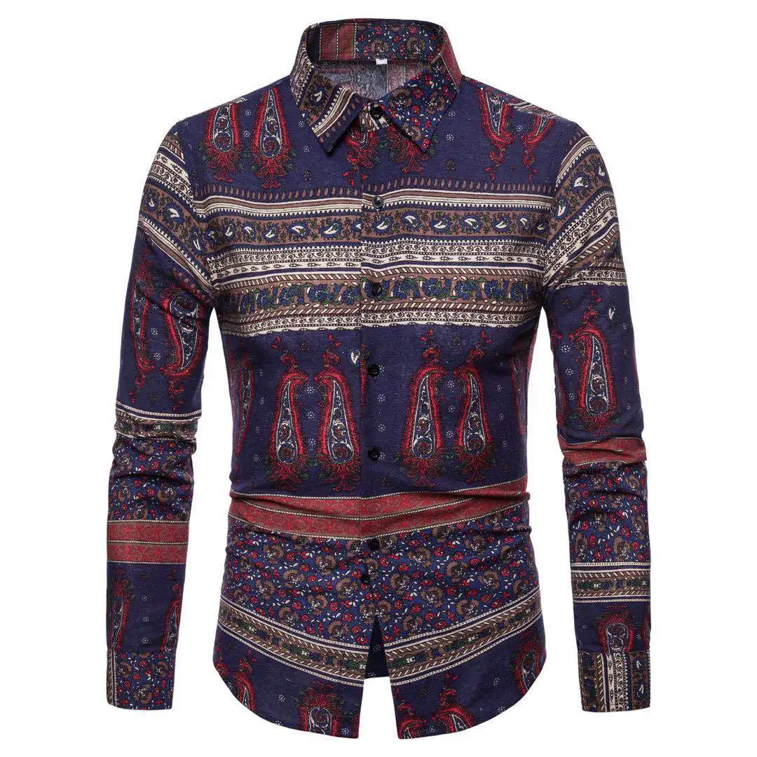 Новый демисезонный блузка кофта с принтом мужской внешней торговли Camisa Masculina для