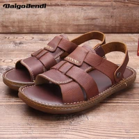 new fashion father summer sandals geuine leather middle aged and old people slides casual soft shoes
