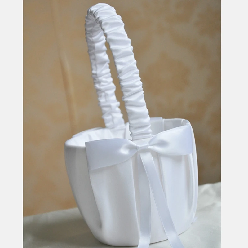 Promotion! White Romantic Bowknot Satin Wedding Ceremony Party Flower Girl Basket | Pots &amp Planters