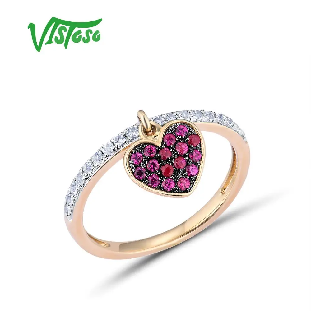 VISTOSO чистый 9K 375 желтое золото лаборатория создала Рубин белый сапфировое кольцо