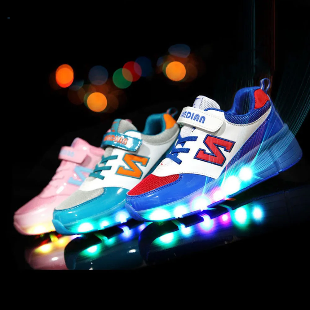 2018 Luminous Sneakers Children Glowing With Led Light Up Shoes Wheels Kids Roller For Boys Girls | Детская одежда и обувь
