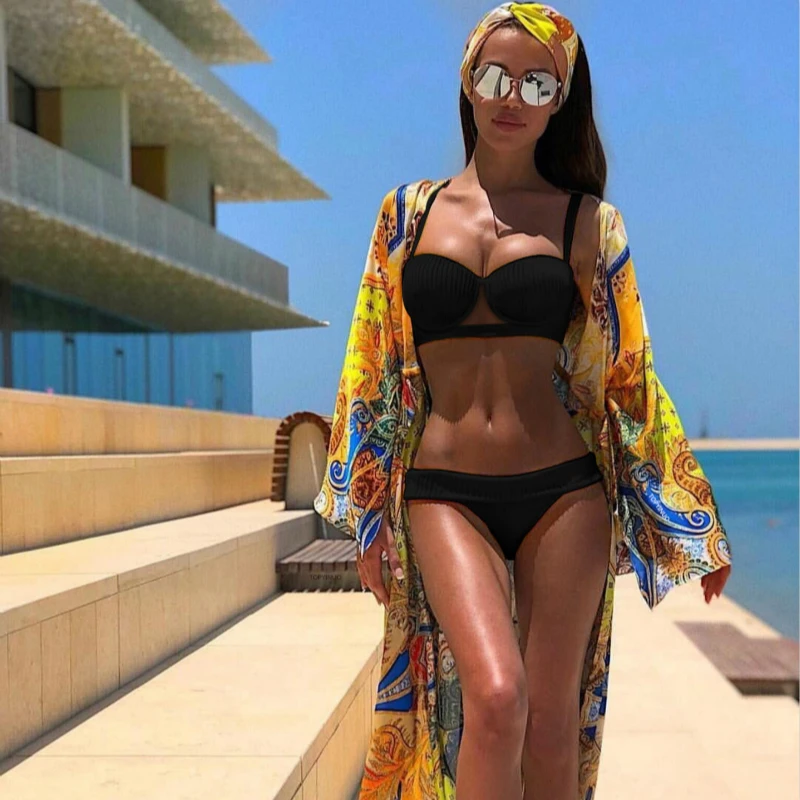 2019 New Sexy solid Bikinis Women Swimwear Push Up Bathing Suit Swim Summer Beach Wear Brazilian Bikini yellow swimsuit set 995 |