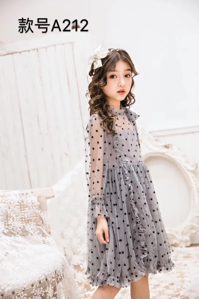 girls tulle dress vintage long sleeve Dot ruffles birthday princess kids dresses for girl's clothing boutiques children frock | Детская