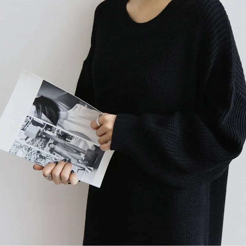 Twojstyle Black Long Women Sweater Pullover Knitted Sweaters Sleeve Plus Size Jumpers Korean New Fashion Fall 2018 | Женская одежда