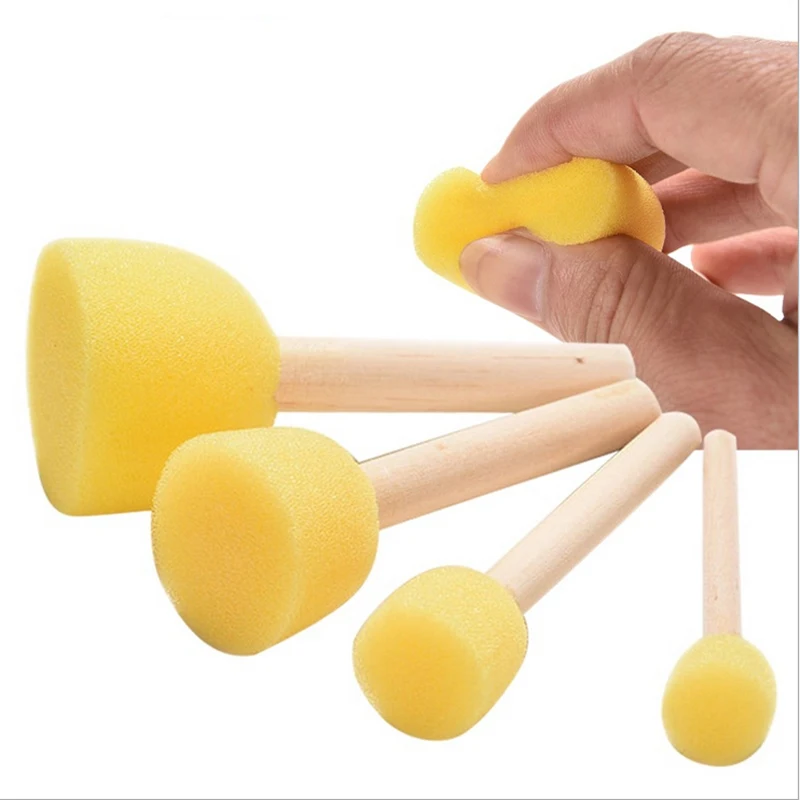 20Pcs Round Stencil Sponge Wooden Handle Foam Brush Furniture Art Crafts Painting Tool Seal For DIY Kids Supplies|Чистящие щетки| |
