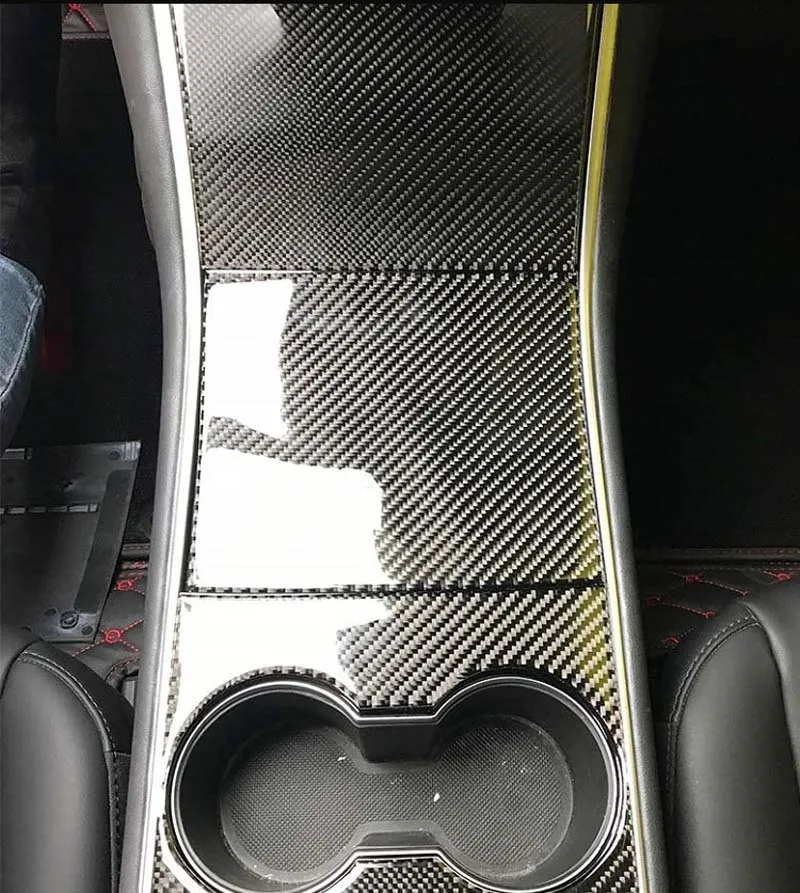 

Real Carbon Center Control Water Cup Holder Panel Trim fit For Tesla Model 3