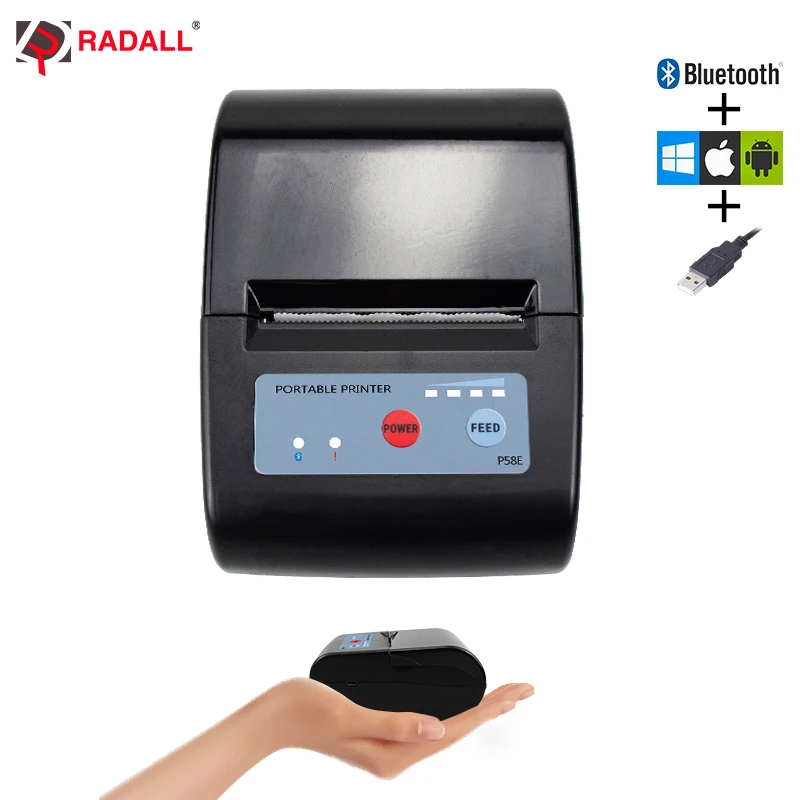 Миниатюрный Термопринтер для чеков 58 мм портативный Bluetooth принтер Pos системы