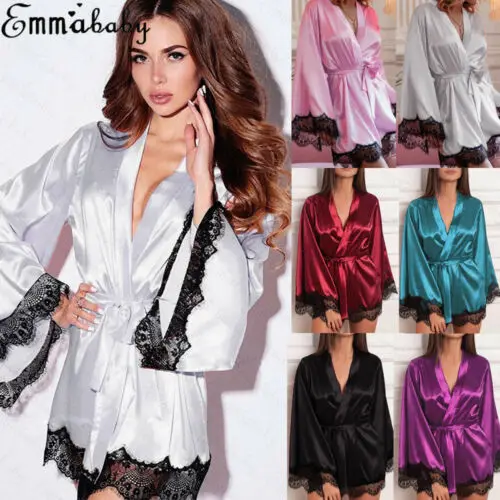 Sexy Womens Lingerie Sleepwear Lace Satin Babydoll Robe Underwear Night Dress | Тематическая одежда и униформа