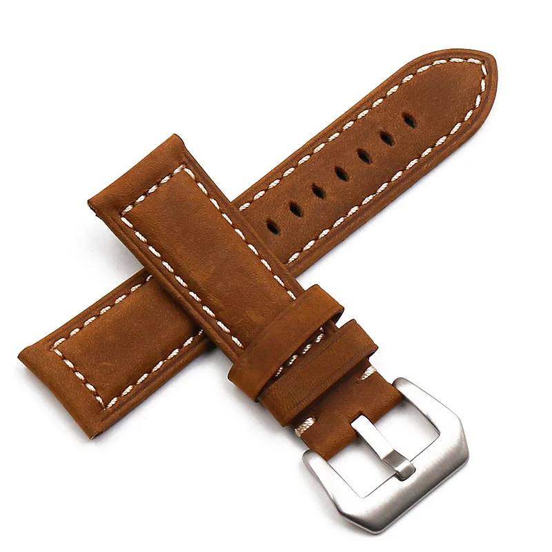 Leather strap men's watch accessories 20mm22mm24mm26mm silver buckle sports waterproof leather strap female bracelet watch band