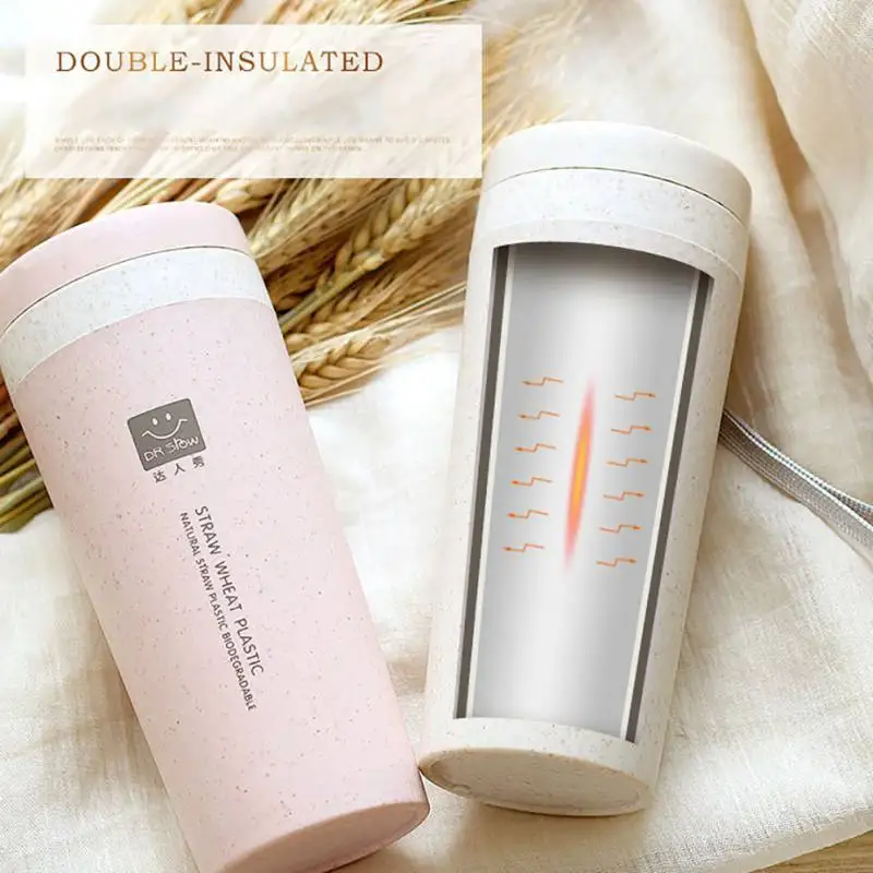 300ML Wheat Straw Insulation Water Bottle With Rope Silicone Seal Ring For Sports Travel Camping Hikingbottle | Дом и сад