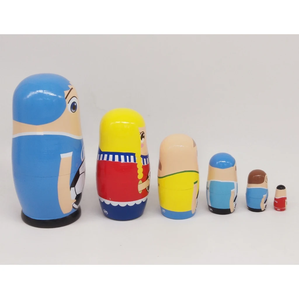 MagiDeal 6pcs Cute Football Player Matryoshka Wooden Russian Nesting Dolls For Kids Children Playing Doll | Игрушки и хобби