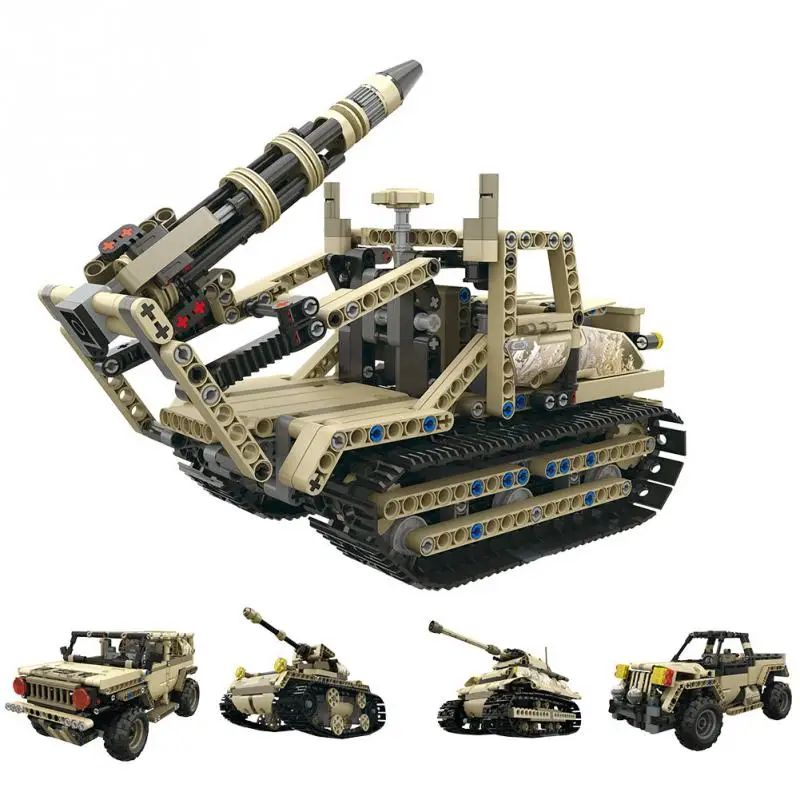 Строительные блоки DIY автомобиль сборная игрушка RC военный грузовик Танк модель 2