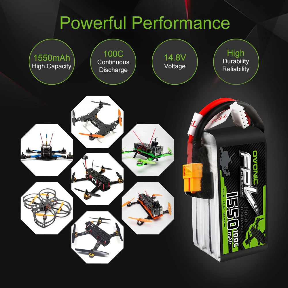2 упаковки OVONIC 1550mAh 4S 100C Max 200C 14 8 V Lipo Battery XT60 Plug FPV Racing Drone Quadcopter Racer|Детали и