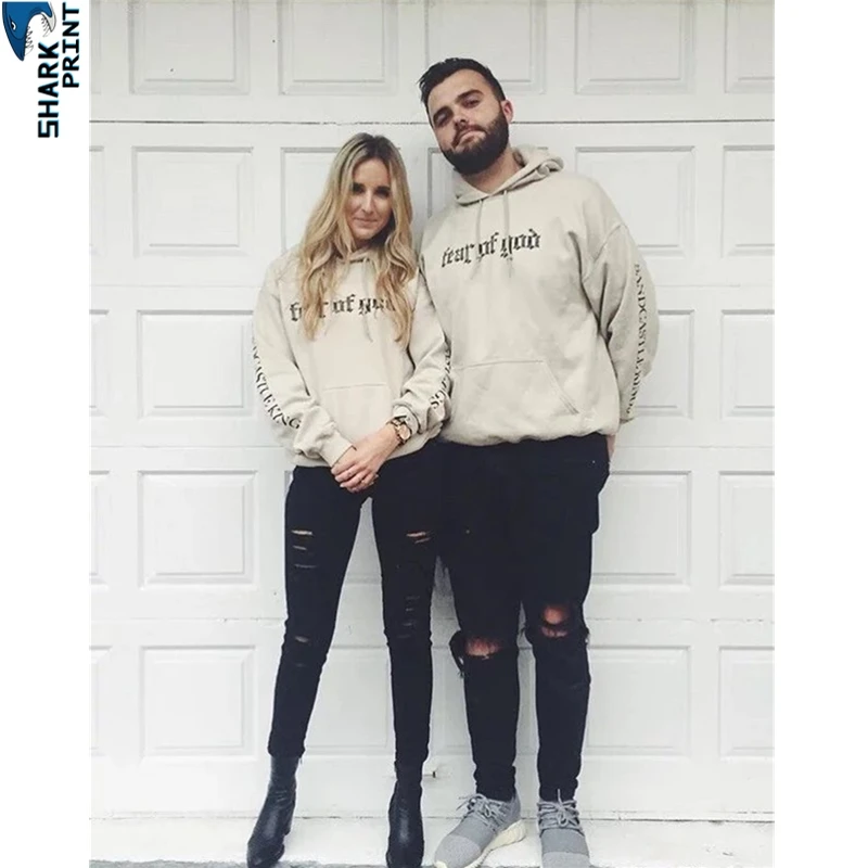 Мужская толстовка SharkPrint цвета хаки в готическом стиле с надписью Fear of God плотная