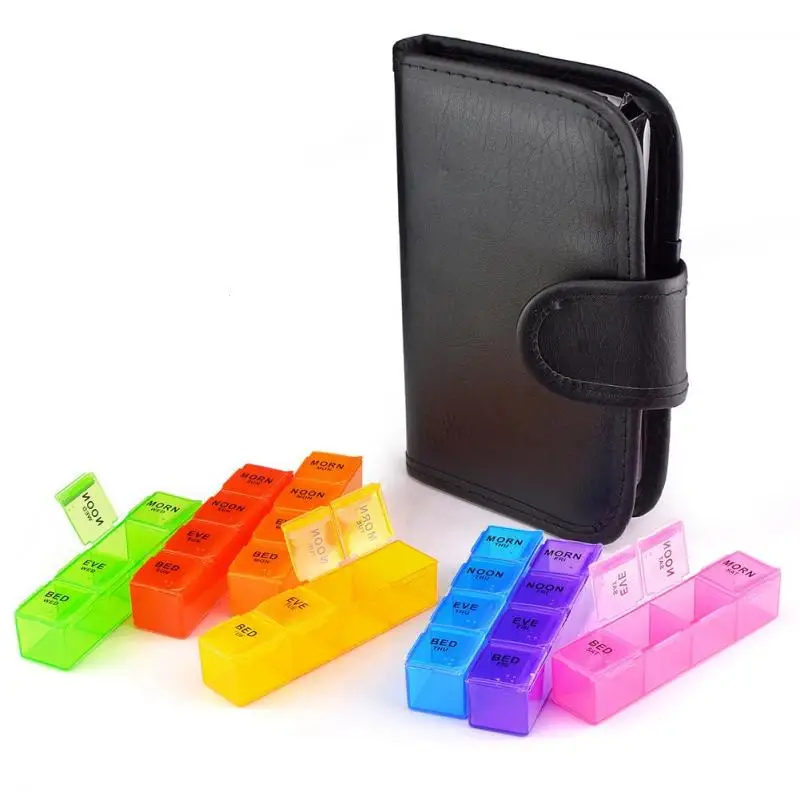 7 Day Rainbow Pill Medicine Kit Tablet with PU Leather Case 28 Grids Pillbox Holder Storage Organizer Container U3 | Красота и