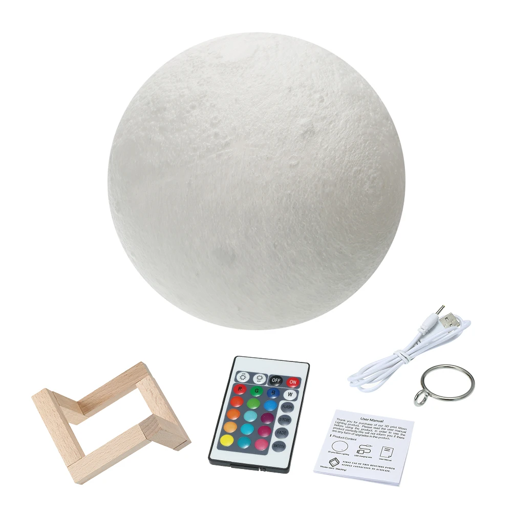 

16 Colors Moon Lamp 3D Printing Hanging Moon LED Light Globe Night Lamp with Wooden Stand Touching & Remote Control Home Decor