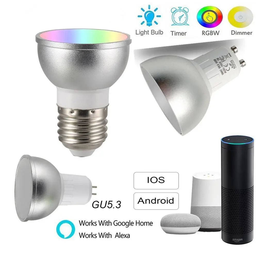 E27 GU5 GU10 5 Вт WiFi Smart APP потолочный светодиодный светильник RGBW лампа дистанционное