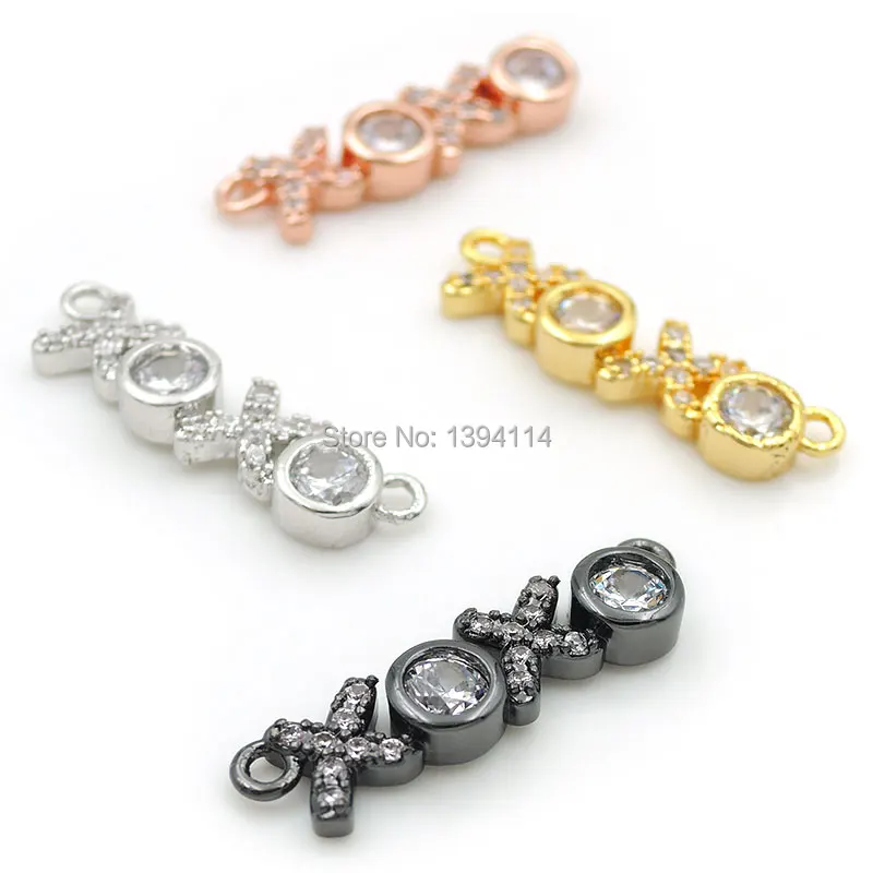 

20*5*3mm Micro Pave Clear CZ XOXO Connector Fit For Men And Women Making DIY Bracelets Or Earrings Jewelry