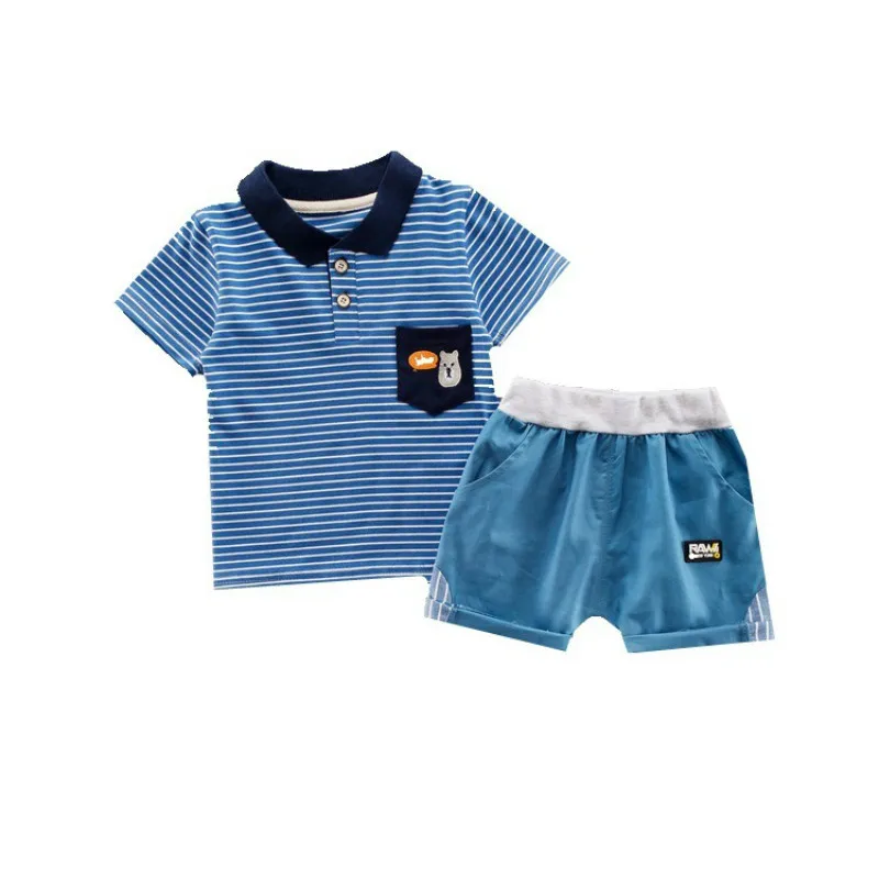 

Детская Хлопковая футболка с вышивкой и медведем, летняя, 2 шт./компл.