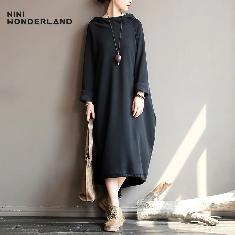 NINI WONDERLAND 2018 зимнее флисовое платье для женщин теплое с капюшоном женское
