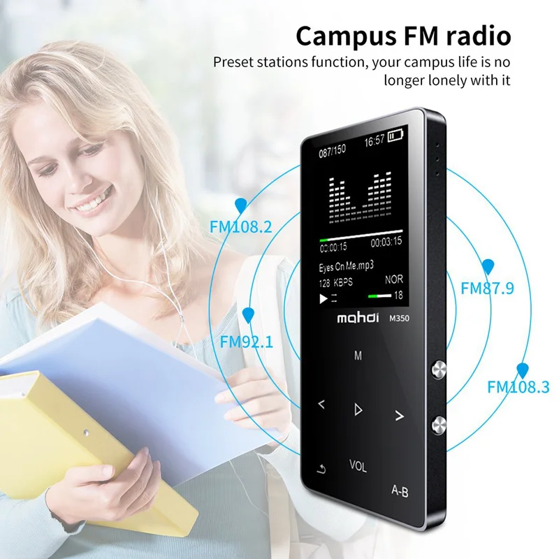 New Metal Bluetooth Sport MP3 Player Portable Audio 8GB with Built-in Speaker FM Radio APE Flac Music Player(Black) | Электроника