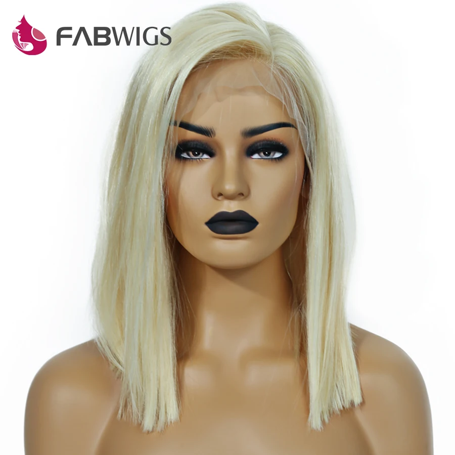 

Fabwigs блонд 13x 4, кружевной передний женский парик #613 на сетке, короткий парик из человеческих волос, бразильские прямые волосы без повреждений