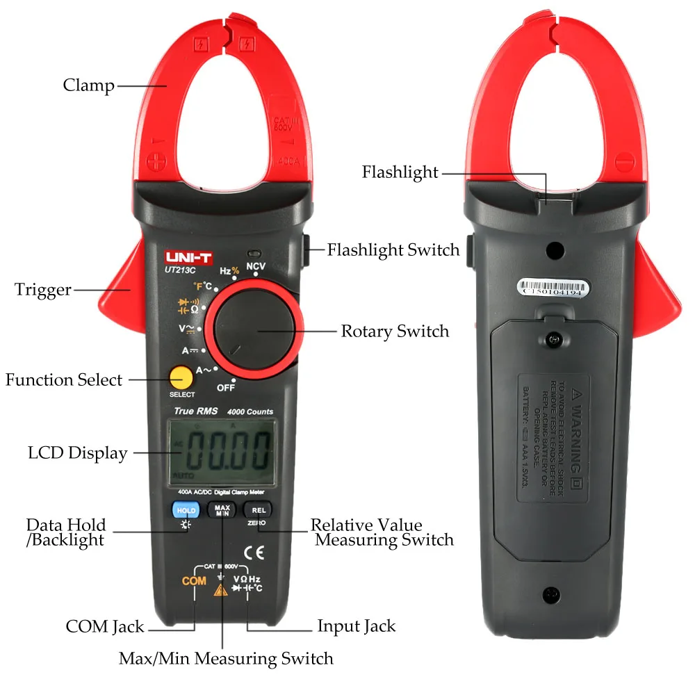 

UT213B Handheld Digital Multimeter LCD Clamp Meter AC/DC UNI-T Voltage AC Current Resistance Capacitance Diode Continuity NCV