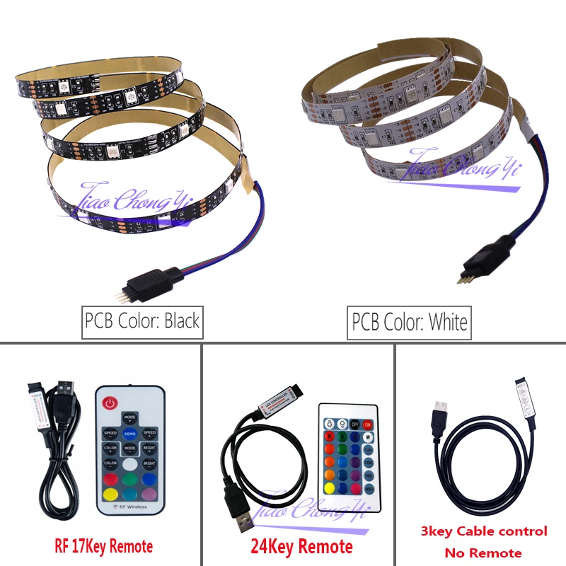 Светодиодная лента RGB DC5V 5050 60SMD/M комплект подсветки для телевизора + 3 клавиши 24 ИК
