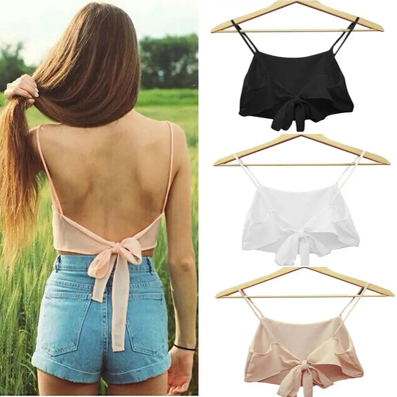 

2019 Fashion Women's Casual Bowknot Sexy Solid Tank Tops Sleeveless Camisole Vest Tops Solid Ladies Sexy Short Camis