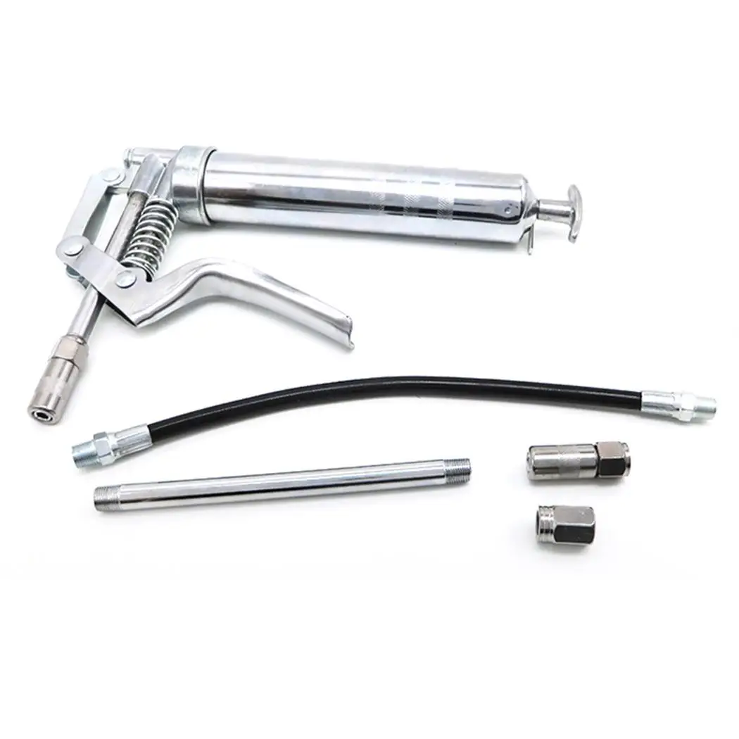 120CC Zinc Alloy High Pressure Large Capacity 2800-5600 psi Handheld Grease Gun Silver 27cm/10.6inch |