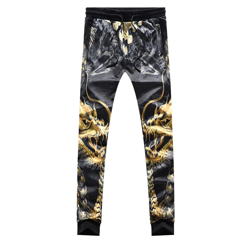 Мужские брюки с принтом Dragon повседневные облегающие шаровары в стиле хип хоп на