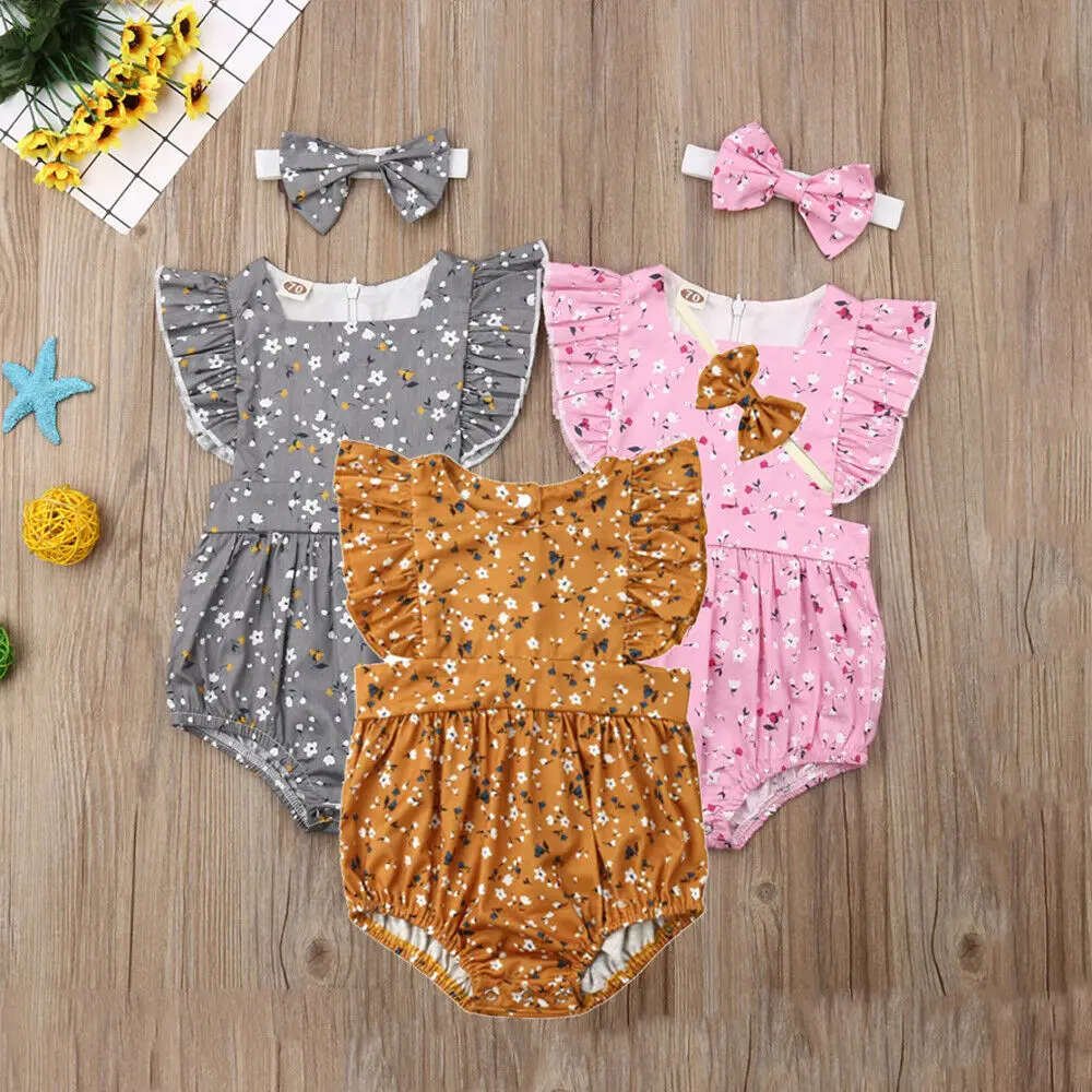 Ползунки с оборками и цветочным рисунком для маленьких девочек комбинезоны