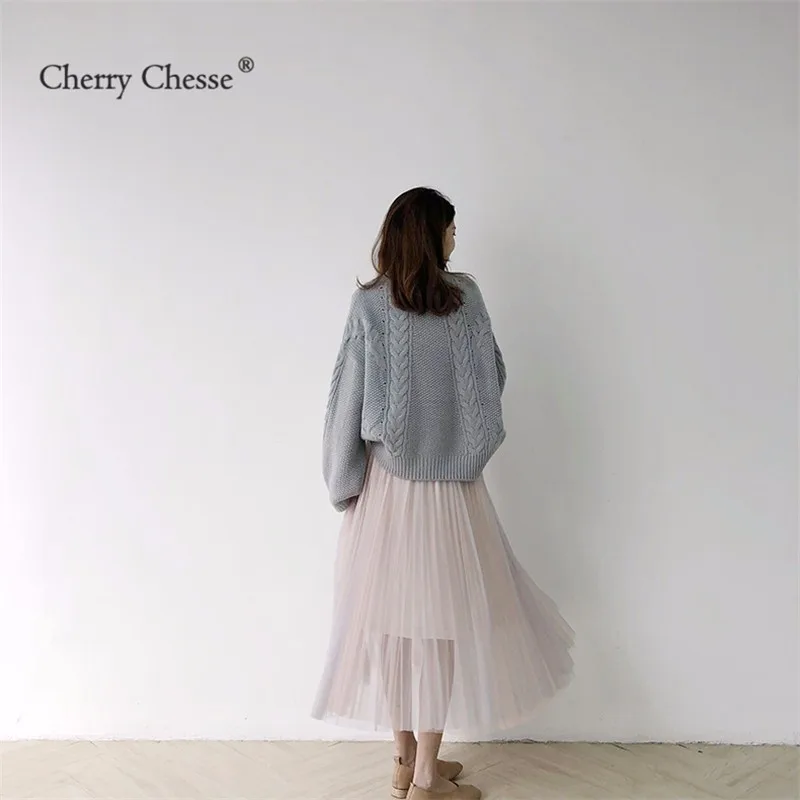 Cherry изящество Милая женская сетчатая юбка пэчворк однотонная Империя низ