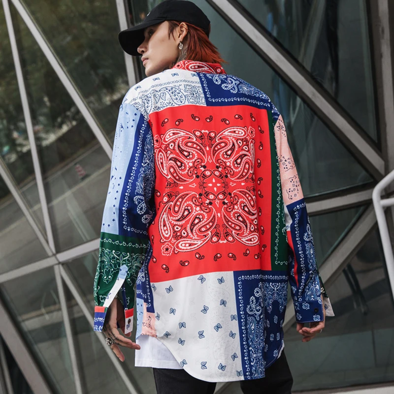 

Spring and autumn new camisa masculina 2019 Korean version of the tide street hip hop stitching loose bf quality materials