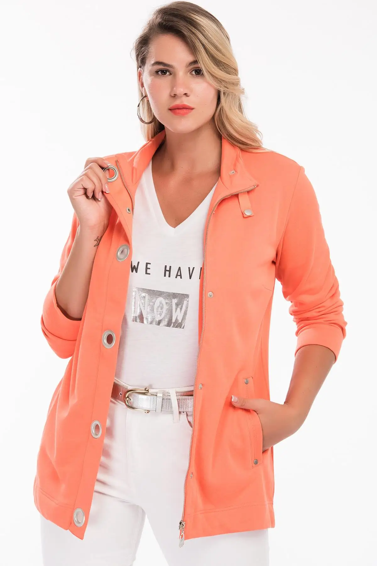 Sans Textile женский Гренадин хлопок переднее ушко застежки и молния Спорт Ceket