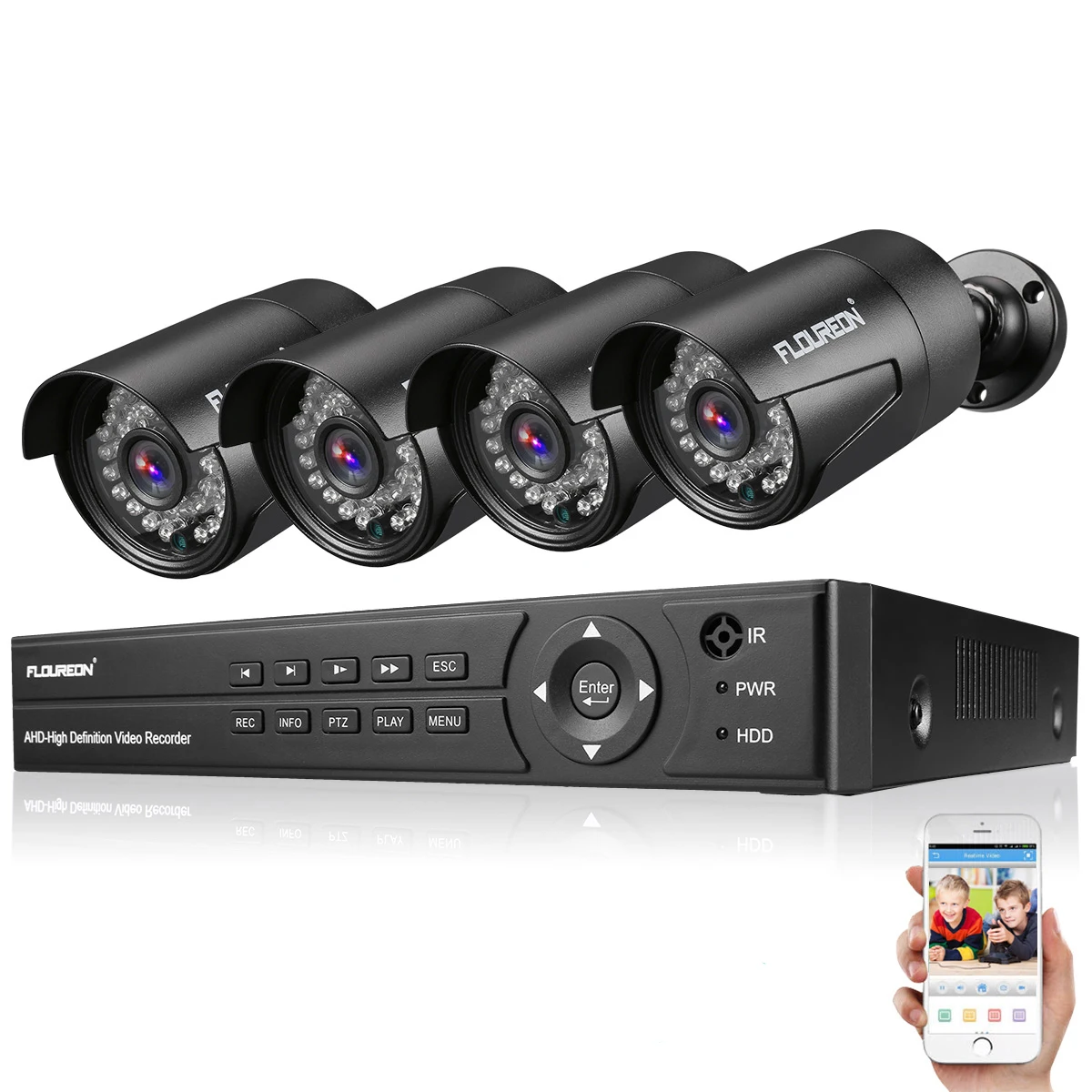 FLOUREON 1 X 8CH 1080P 5 в DVR + 4 наружная 2000TVL камера видеонаблюдения Система 1.3MP Домашняя