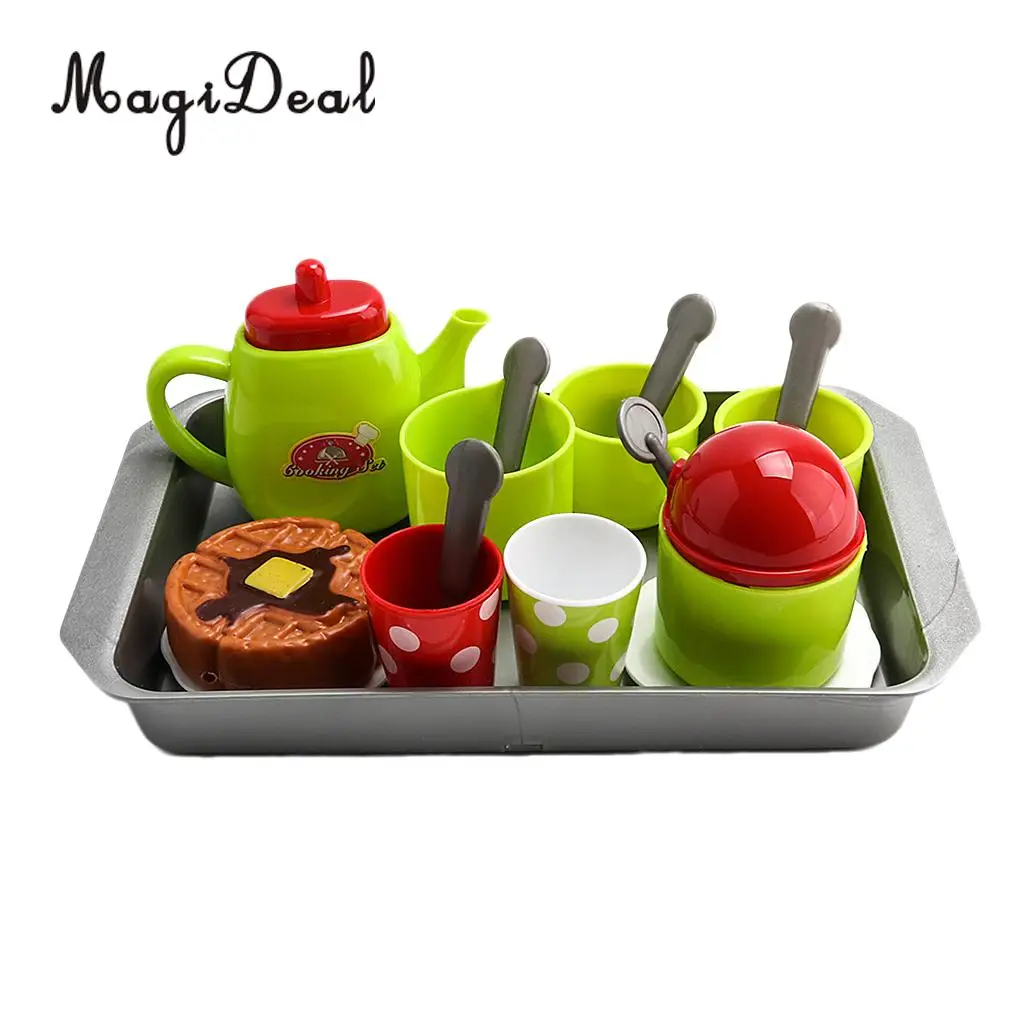 

Tea Set Party Pretend Play Kitchen Playset Cups Plate Spoons Kitchen Accessories Gift for Kids Toddler 18pcs/set