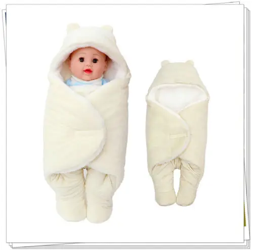 2019 Brand Soft Cute Baby Infant Swaddle Wrap Swaddling 3D Ears Hooded Cashmere Blanket Winter Warm Sleeping Bag 0-8M |