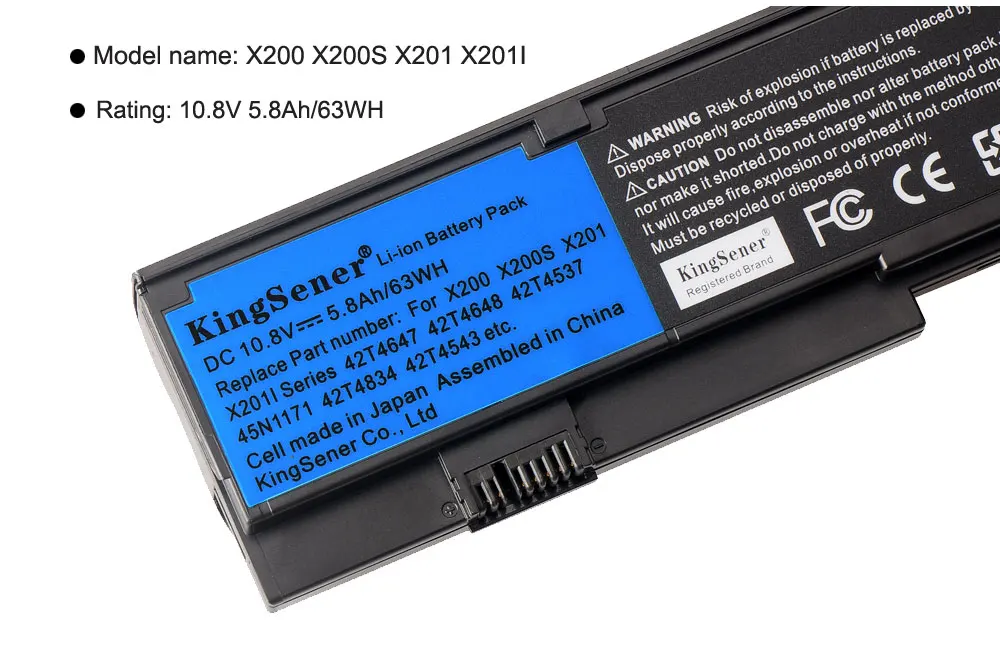 Аккумулятор KingSener 5800 мач для ноутбука Lenovo IBM ThinkPad X200 X200S X201 X201I Series 42T4834 42T4535 42T4543 42T4650
