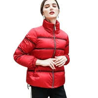 red and black strips down jacket women 2018 new winter thin and light fashion high collar short loose female feather coats hj64