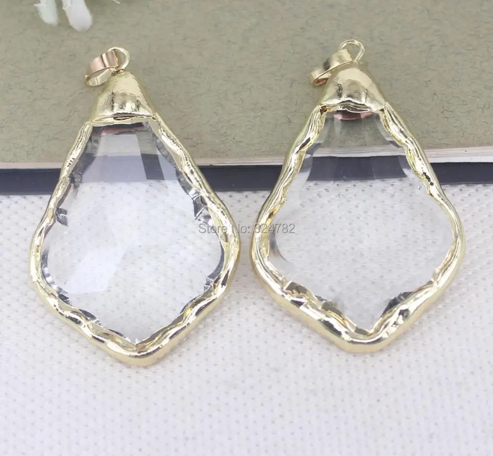 5pcs Natural Clear Quartz Gem stone Wather Drop pendant With Black Gold Metal For Jewelry Making | Украшения и аксессуары