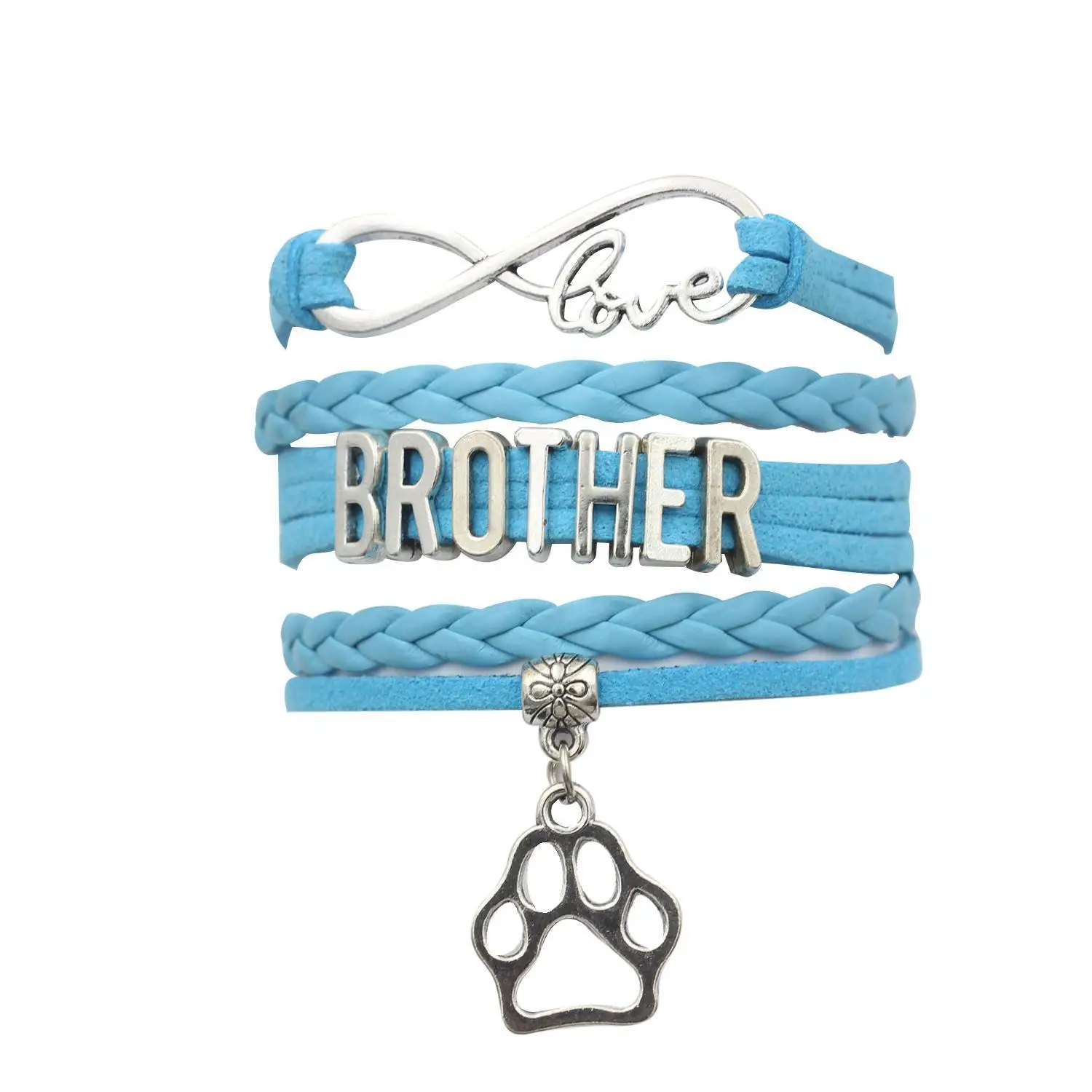 Браслет с застежкой в виде сердца кожа синий милый надписью Love Brother многослойный