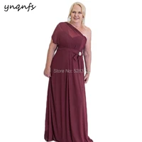 ynqnfs m149 elegant chiffon one shoulder short sleeves burgundy mother of the bride dresses plus size party gown formal 2019