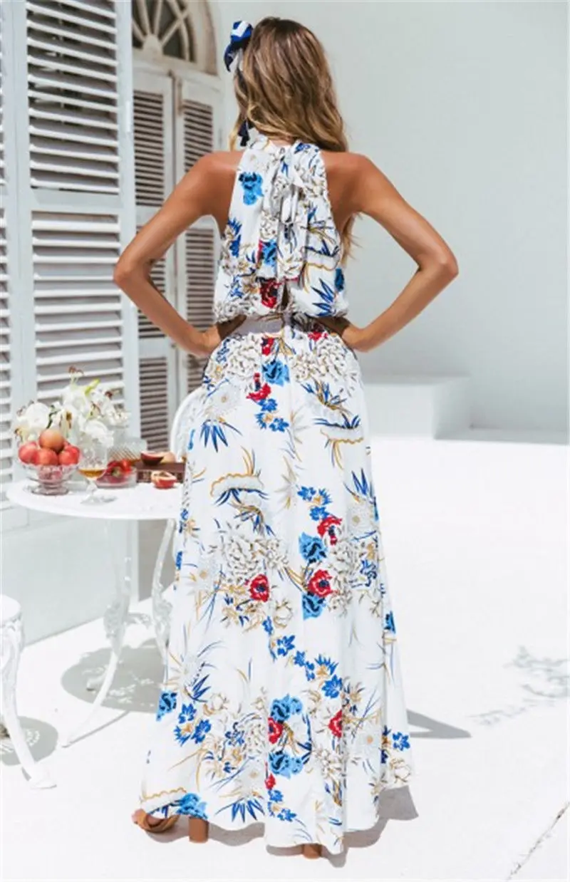 2019 новинкамодные женские туфли Boho длиной макси свободное платье летние пляжные