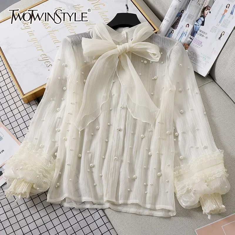 TWOTWINSTYLE шифоновые рубашки блузка с бантом стоячий воротник фонарь длинным