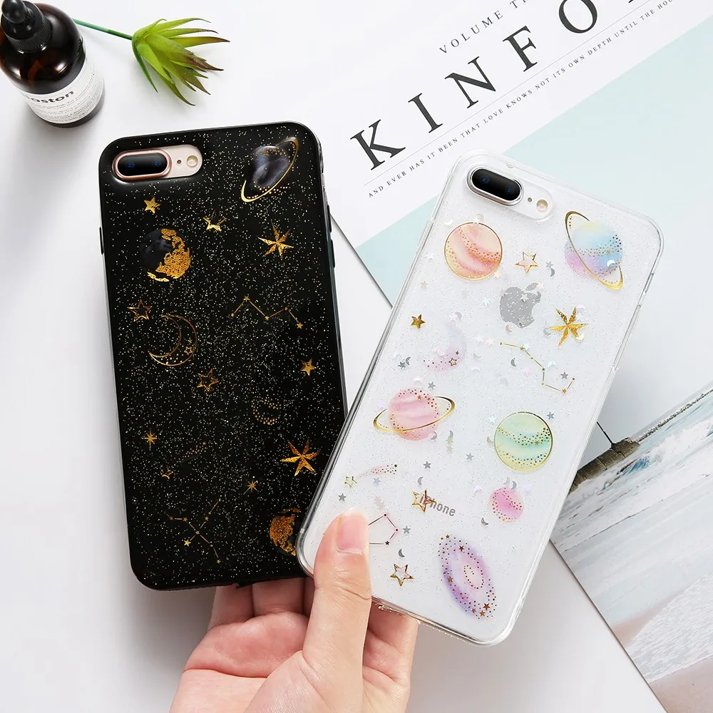 Чехол KISSCASE Bling Glitter Planet для iPhone X 8 5 7 6s 6 Plus мягкие силиконовые чехлы из ТПУ с