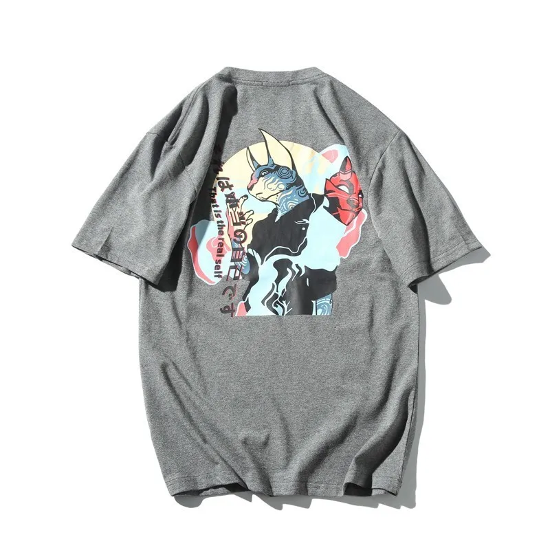 Men Hip Hop Monster Japanese Ukiyo Cat Printed T Shirts Streetwear Harajuku Summer Short Sleeve Tees Male T-shirts 5XL Plus | Мужская