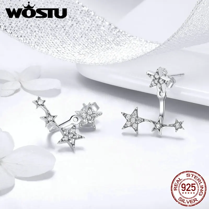Женские блестящие серьги гвоздики WOSTU Серебристые с 925 пробы и фианитами изящные