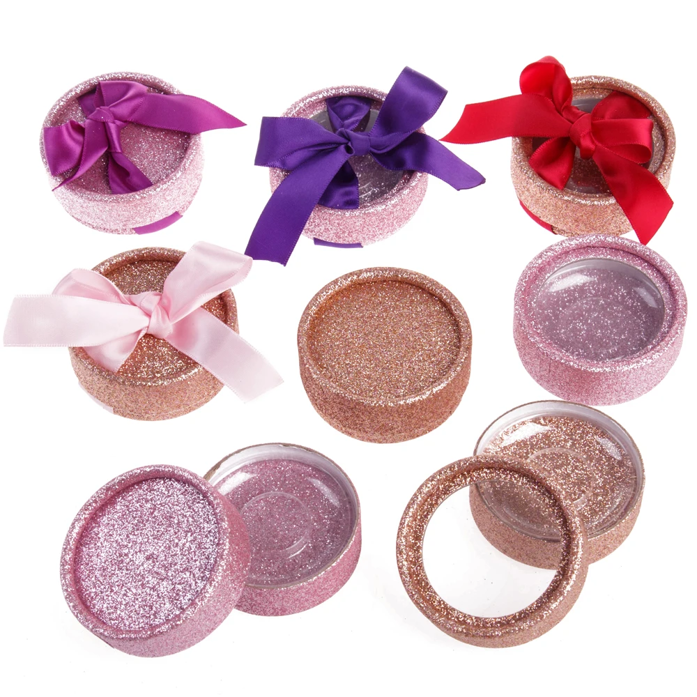 

100pcs wholesale false eyelash packaging box customized private logo label faux cils fake 3D mink lashes box glitter round case