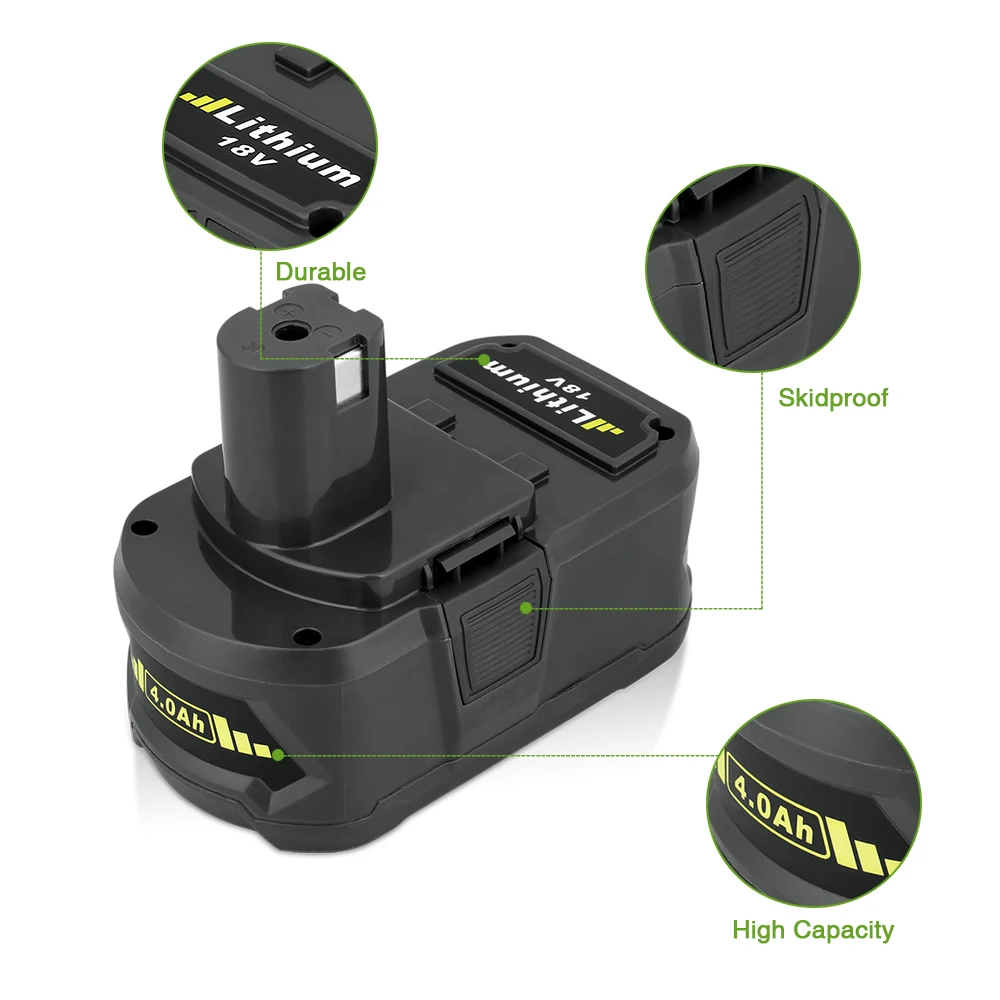 Аккумуляторная батарея FLOUREON P108 RB18L40 Li Ion высокой емкости для Ryobi 18V CAD 180L CP 180M P3310 4А